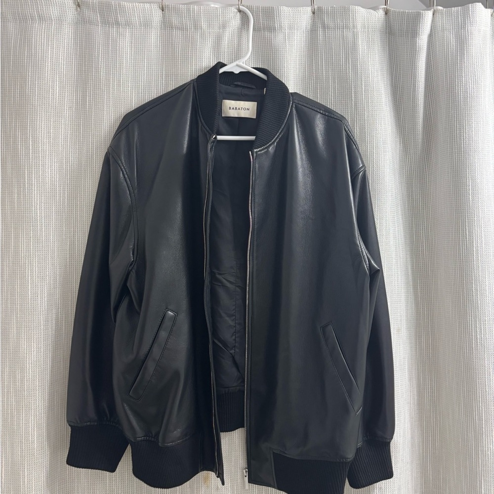 Babaton Black Leather Bomber Jacket